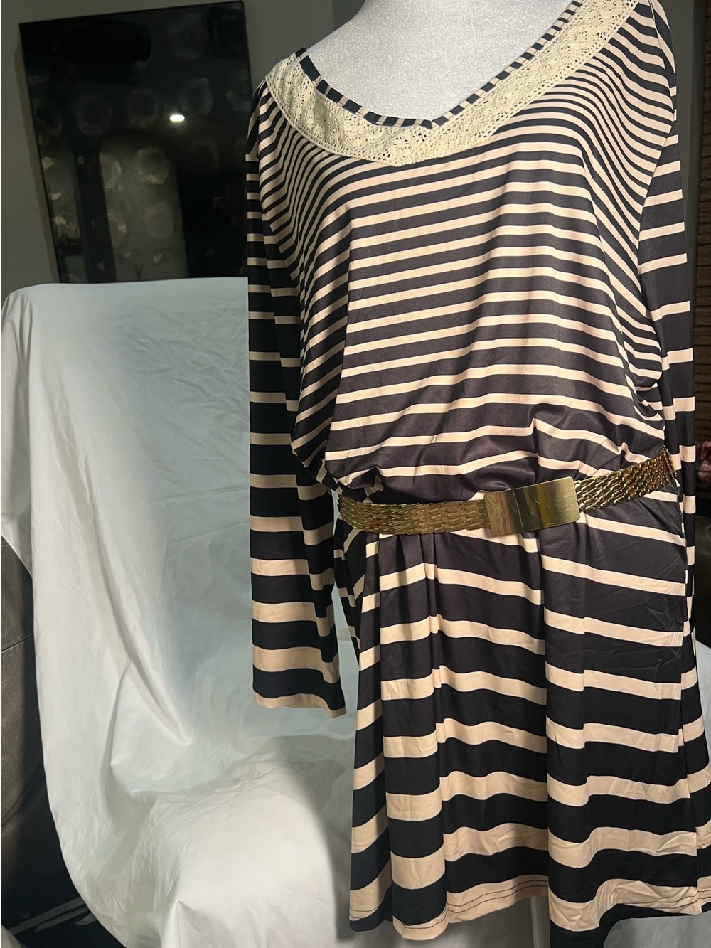 Black and Cream Stripe Lagenlook Dress
